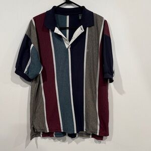 Knights of Round Table Men’s Striped Polo Shirt in Navy, Burgundy, and Gray